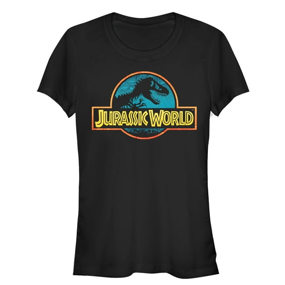 Junior's Jurassic World Color Outline Logo  Graphic Tee Black 2X Large