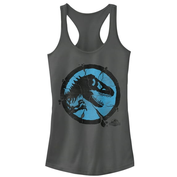 Junior's Jurassic World Cracked T. Rex Logo Racerback Tank Top Charcoal X Large
