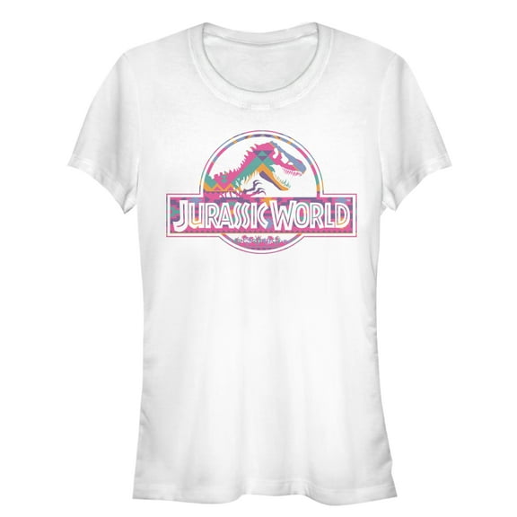 Junior's Jurassic World Desert Pattern Logo  Graphic Tee White Large
