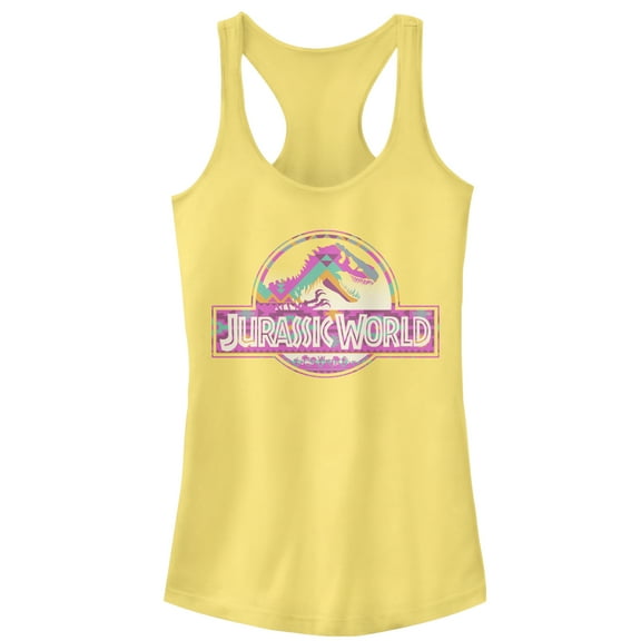 Junior's Jurassic World Desert Pattern Logo  Racerback Tank Top Banana Medium