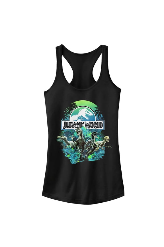 Junior's Jurassic World Dinosaur Nature Scene  Racerback Tank Top Black Large