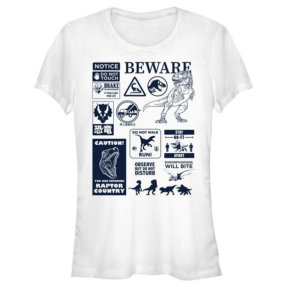 Junior's Jurassic World: Dominion Beware Dinosaur Message Collage Graphic Tee White 2X Large