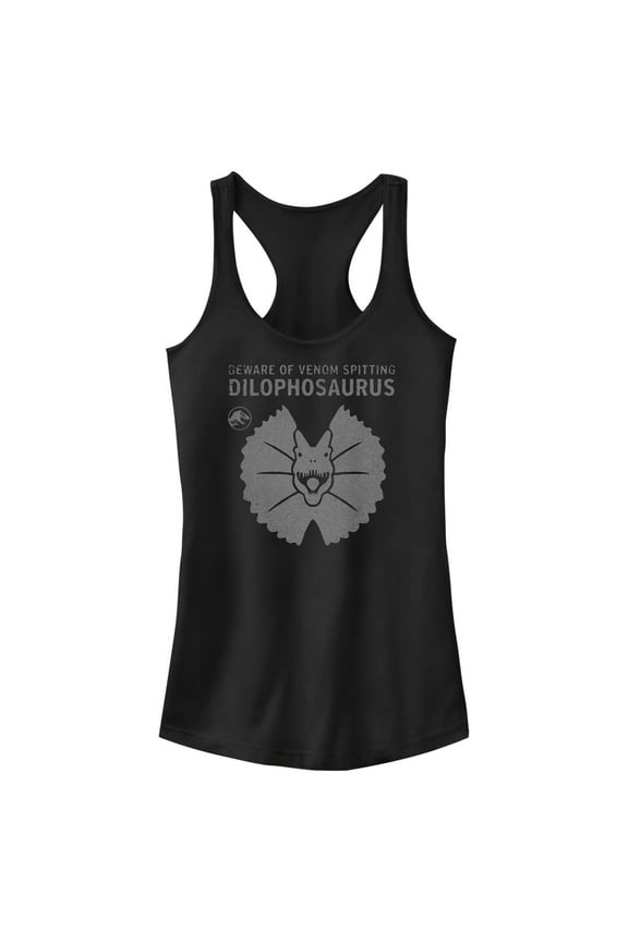 Junior's Jurassic World: Dominion Beware Venom Spitting Dilophosaurus Racerback Tank Top Black X Large