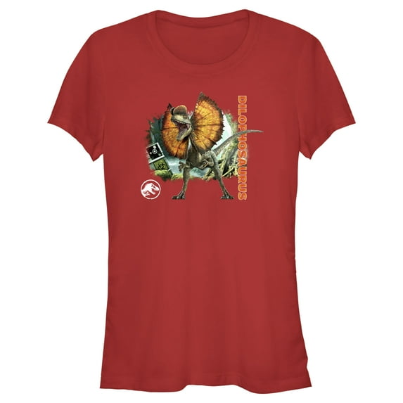 Junior's Jurassic World: Dominion Dilophosaurus Dinosaur in the Wild Graphic Tee Red Large