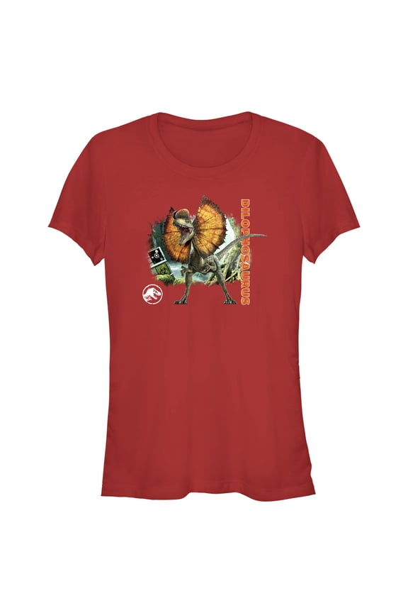 Junior's Jurassic World: Dominion Dilophosaurus Dinosaur in the Wild  Graphic Tee Red Medium