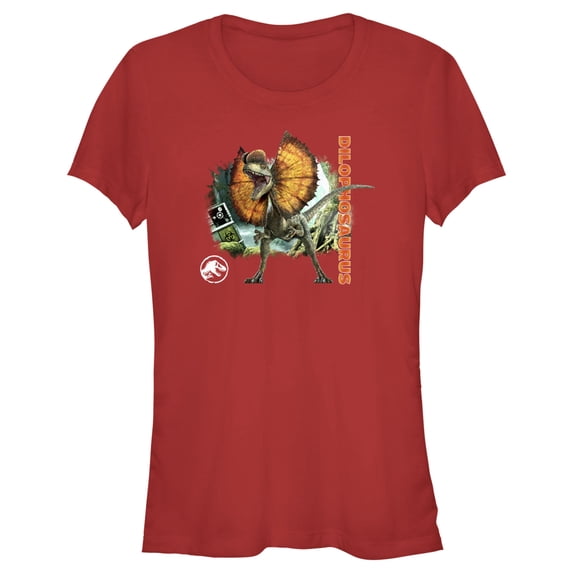 Junior's Jurassic World: Dominion Dilophosaurus Dinosaur in the Wild Graphic Tee Red Medium