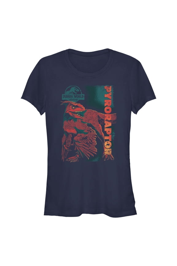 Junior's Jurassic World: Dominion Pyroraptor Dinosaur Portrait Graphic Tee Navy Blue Medium