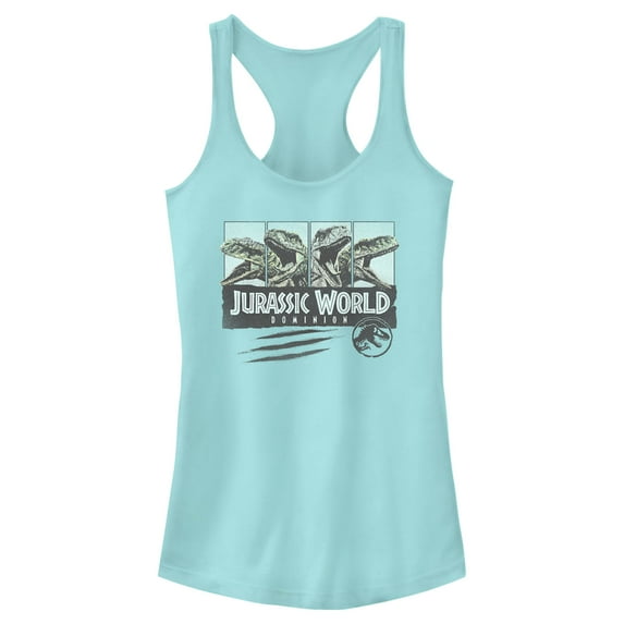 Junior's Jurassic World: Dominion Velociraptor Vintage Panel Scratch  Racerback Tank Top Cancun X Small
