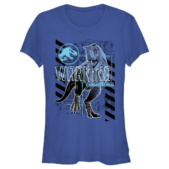 Junior's Jurassic World: Dominion Warning Carnotaurus Dinosaur  Graphic Tee Royal Blue 2X Large
