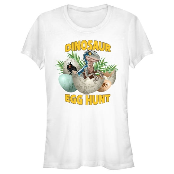 Junior's Jurassic World Easter Velociraptor Dinosaur Egg Hunt  Graphic Tee White Small