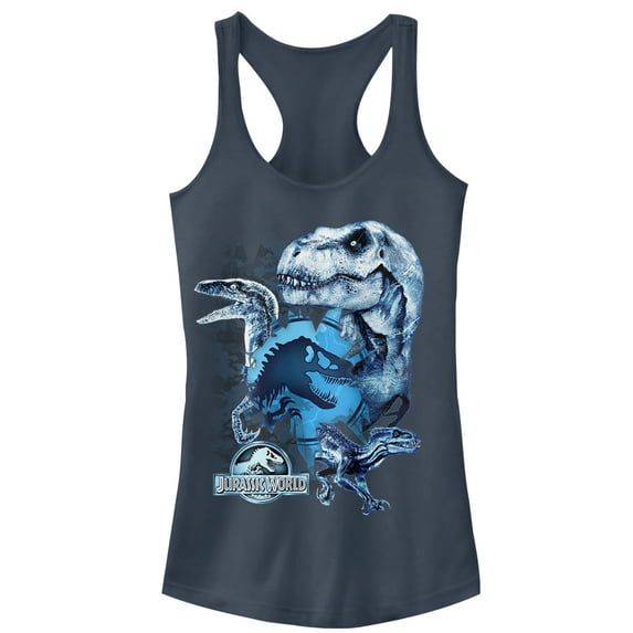 Junior's Jurassic World: Fallen Kingdom Dinosaur Frost Racerback Tank Top Indigo X Large