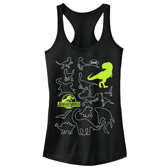 Junior's Jurassic World: Fallen Kingdom Dinosaur Outline Racerback Tank Top Black Large
