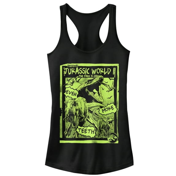 Junior's Jurassic World: Fallen Kingdom More Teeth Poster Racerback Tank Top Black Medium