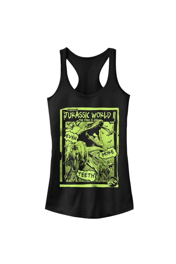 Junior's Jurassic World: Fallen Kingdom More Teeth Poster Racerback Tank Top Black X Large