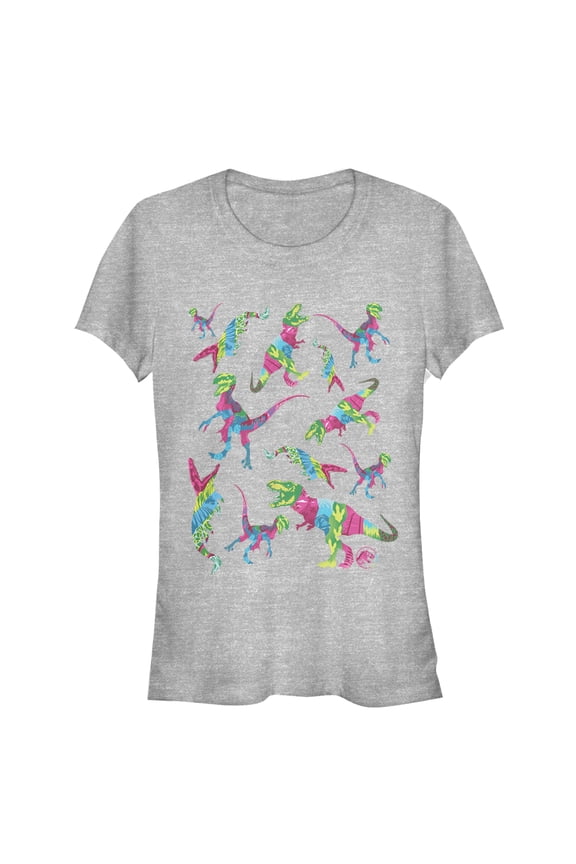 Junior's Jurassic World: Fallen Kingdom Rainbow Dinosaurs Graphic Tee Athletic Heather Small