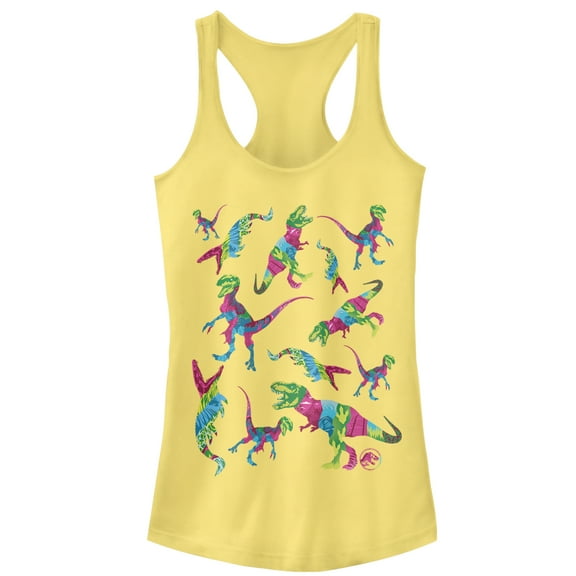 Junior's Jurassic World: Fallen Kingdom Rainbow Dinosaurs Racerback Tank Top Banana Large