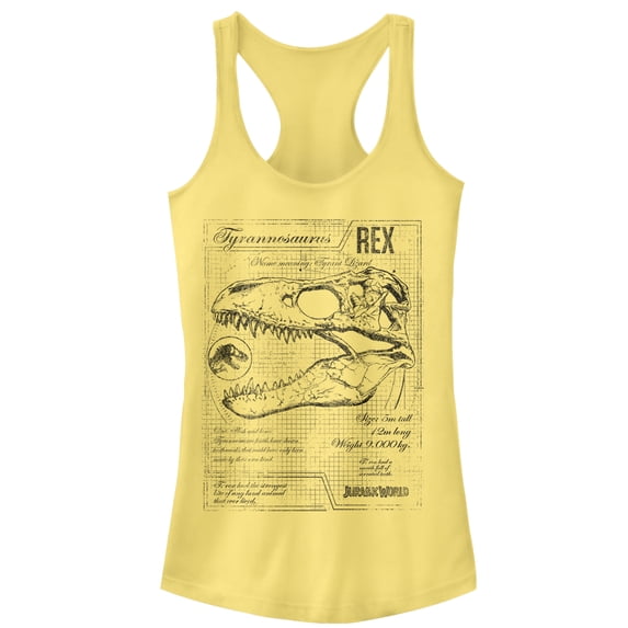 Junior's Jurassic World: Fallen Kingdom T. Rex Schematics Racerback Tank Top Banana 2X Large
