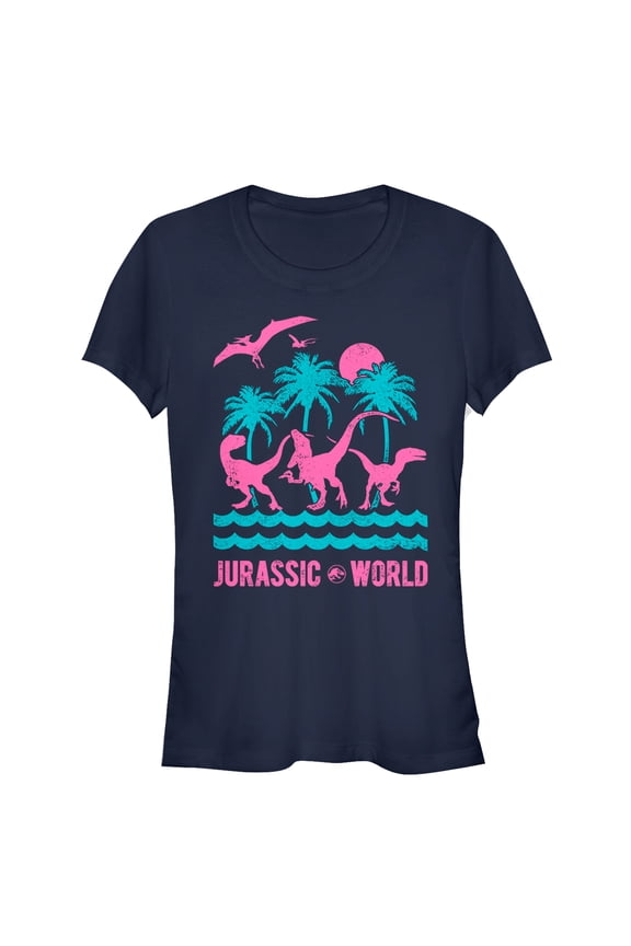Junior's Jurassic World: Fallen Kingdom Tropical Dinosaurs Graphic Tee Navy Blue Large