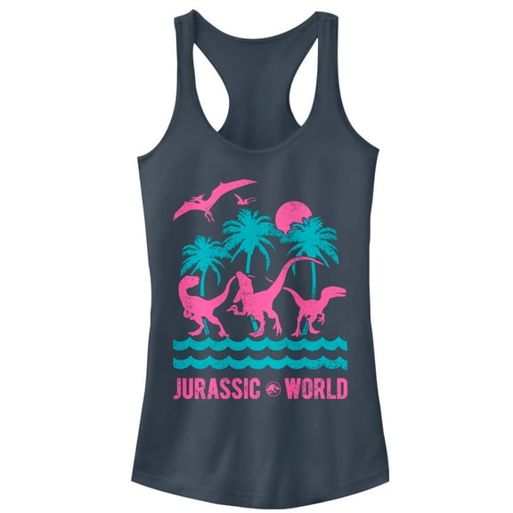 Junior's Jurassic World: Fallen Kingdom Tropical Dinosaurs  Racerback Tank Top Indigo Large