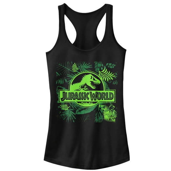 Junior's Jurassic World Fern Leaf Logo Racerback Tank Top Black Medium