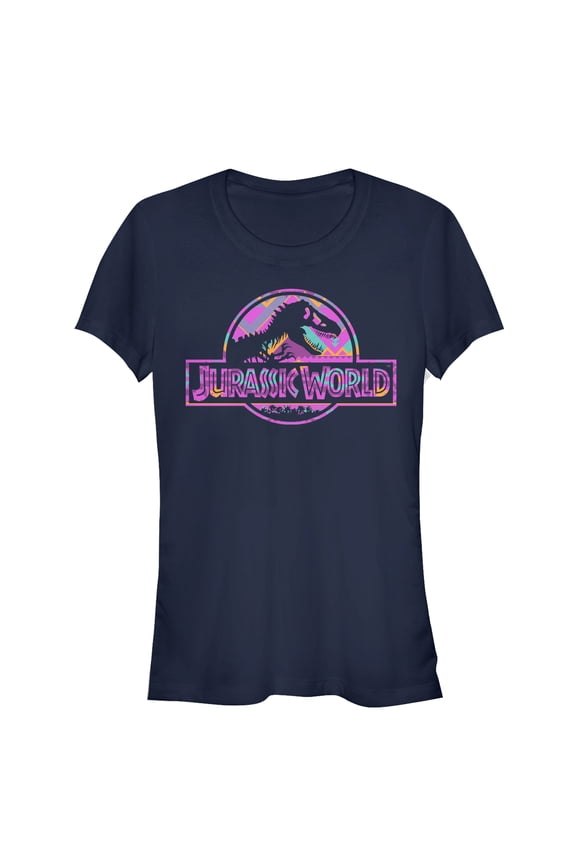 Junior's Jurassic World Geometric Desert Logo Graphic Tee Navy Blue Large