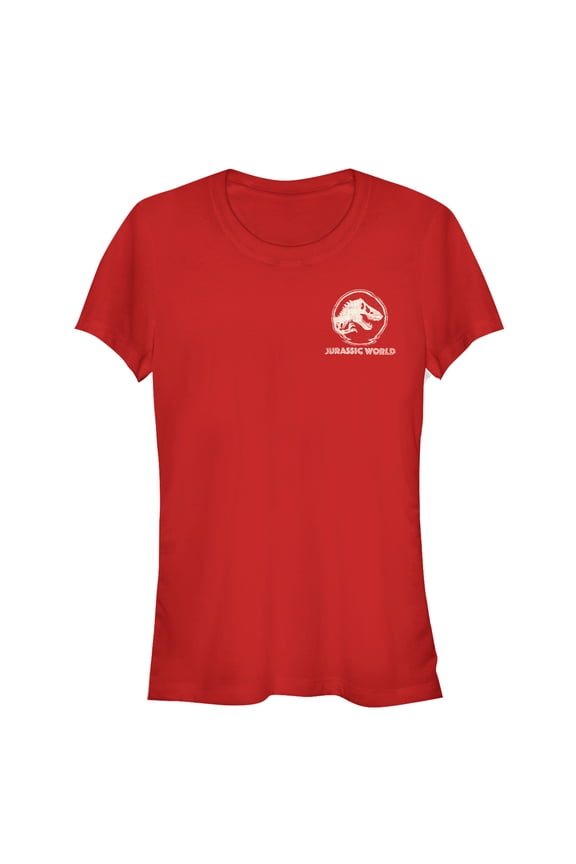 Junior's Jurassic World Glitch Logo Badge Graphic Tee Red Small