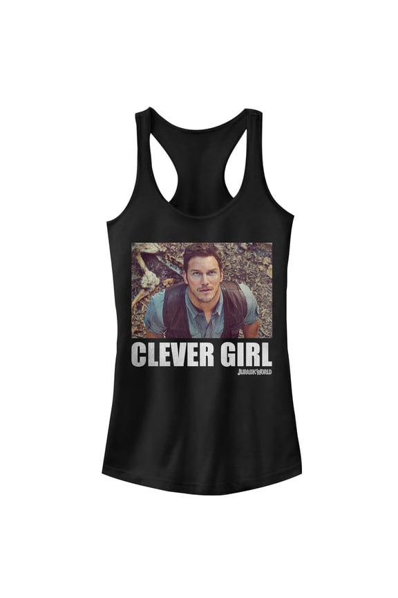 Junior's Jurassic World Grady Clever Girl Racerback Tank Top Black Small
