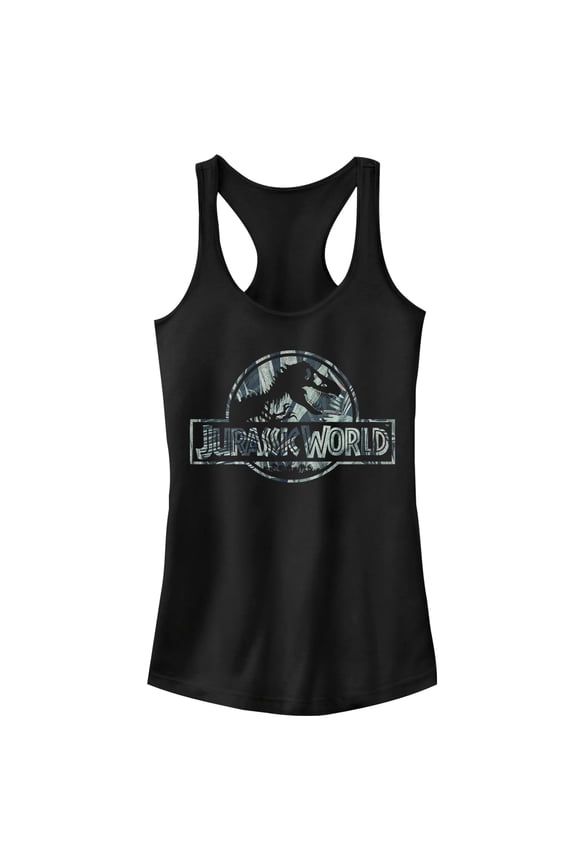 Junior's Jurassic World Jurassic Worldscale Tropical T. Rex Logo Racerback Tank Top Black Large