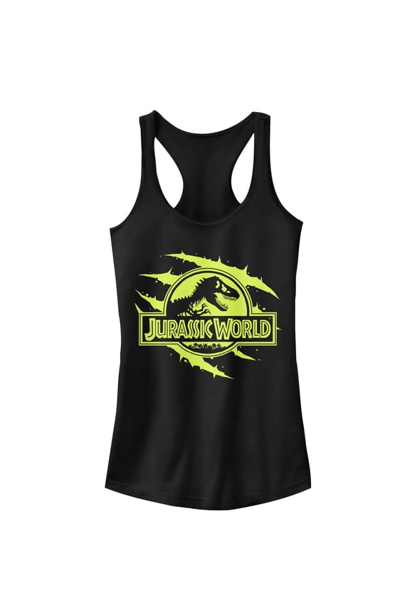 Junior's Jurassic World Logo Claw Marks Racerback Tank Top Black Large