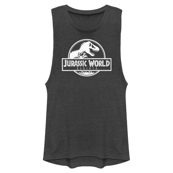 Junior's Jurassic World: Rebirth Black and White Movie Logo Festival Muscle Graphic T-Shirt