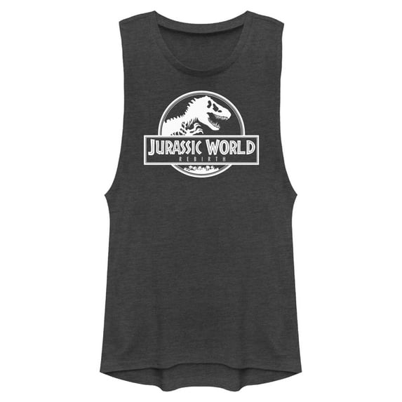 Junior's Jurassic World: Rebirth Black and White Movie Logo Festival Muscle Graphic T-Shirt