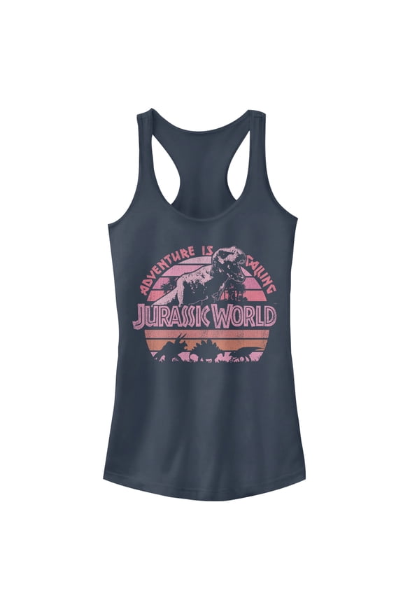 Junior's Jurassic World Retro Adventure is Calling Racerback Tank Top Indigo Medium