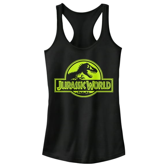 Junior's Jurassic World Retro T. Rex Logo Racerback Tank Top Black Medium