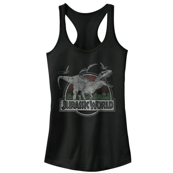 Junior's Jurassic World T. Rex and Pterodactyls Racerback Tank Top Black X Large