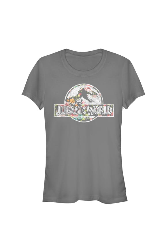 Junior's Jurassic World Vintage Tropical Logo Graphic Tee Charcoal Small