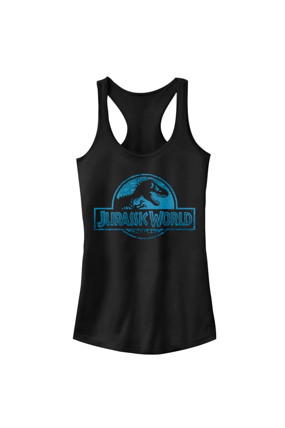 Junior's Jurassic World Water Ripple Logo Racerback Tank Top Black Medium