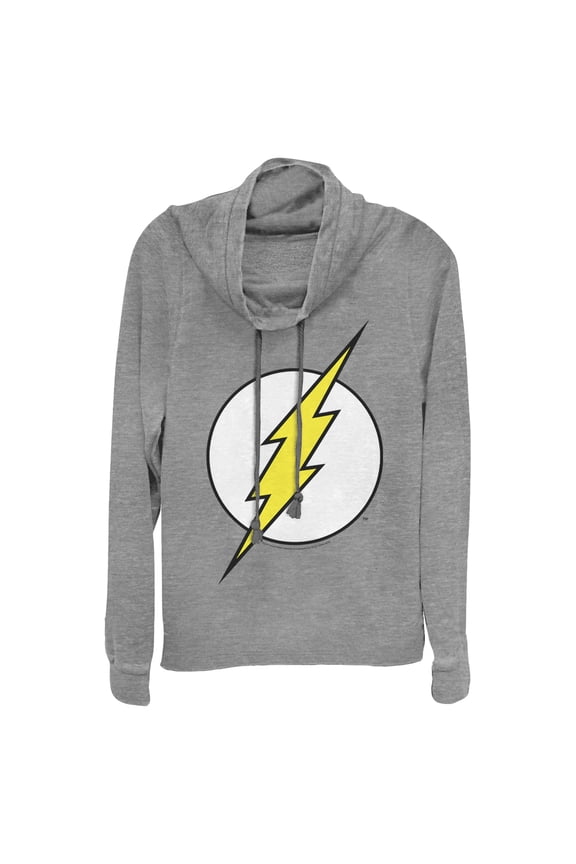 Junior's Justice League Flash Classic Logo  Cowl Neck Sweatshirt Gray Heather Small