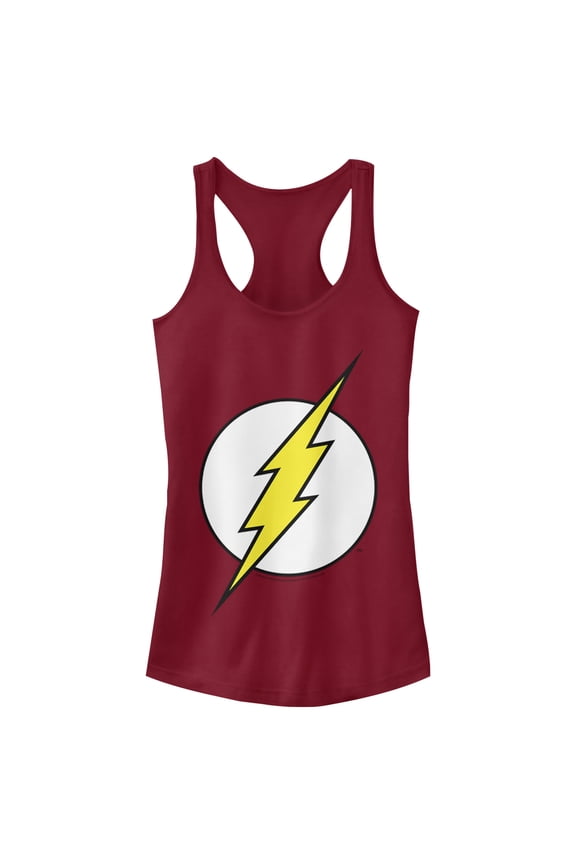 Junior's Justice League Flash Classic Logo  Racerback Tank Top Scarlet X Large