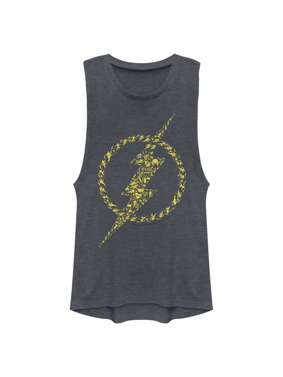 Junior's Justice League Flash Icons Festival Muscle Graphic Tee Denim Blue Heather Large