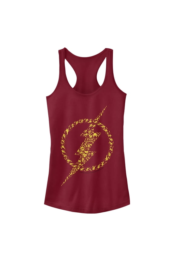 Junior's Justice League Flash Icons  Racerback Tank Top Scarlet Medium