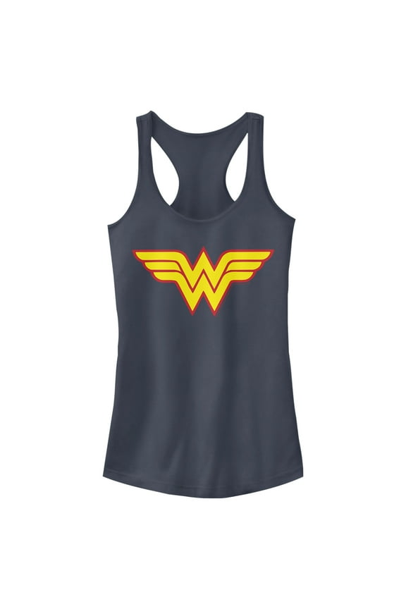 Junior's Justice League Two Color Logo  Racerback Tank Top Indigo X Small