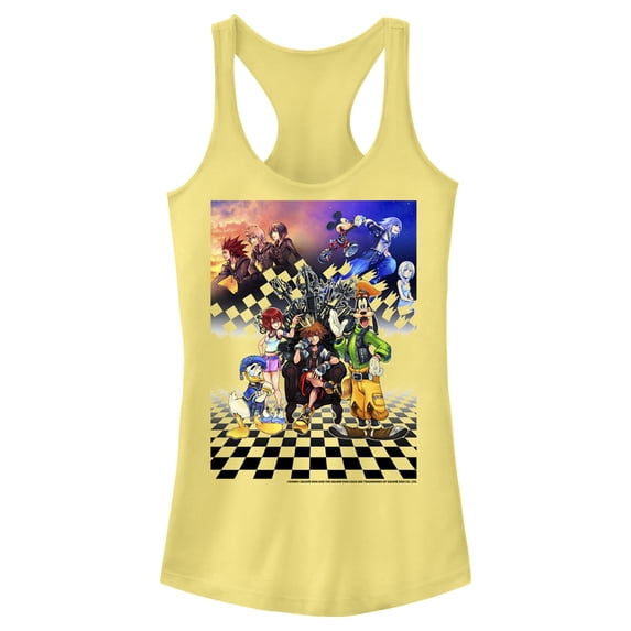 Junior's Kingdom Hearts 1.5 Box Art Racerback Tank Top Banana 2X Large