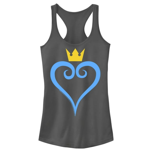 Junior's Kingdom Hearts 1 Blue Heart Racerback Tank Top Charcoal Small