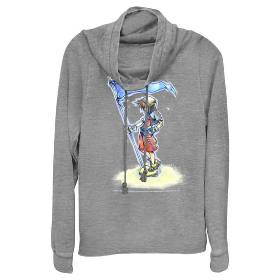 Junior's Kingdom Hearts 1 Flags of the Kingdom Cowl Neck Sweatshirt Gray Heather 4X Large