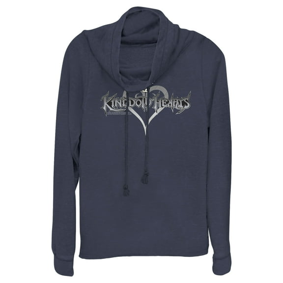 Junior's Kingdom Hearts 1 Game Logo  Cowl Neck Sweatshirt Navy Blue 2X Large