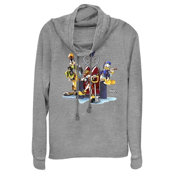 Junior's Kingdom Hearts 1 King of Hearts Cowl Neck Sweatshirt Gray Heather Large