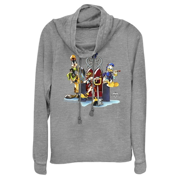 Junior's Kingdom Hearts 1 King of Hearts  Cowl Neck Sweatshirt Gray Heather X Small