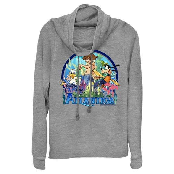 Junior's Kingdom Hearts 1 Mermen Friends From Atlantica  Cowl Neck Sweatshirt Gray Heather Small