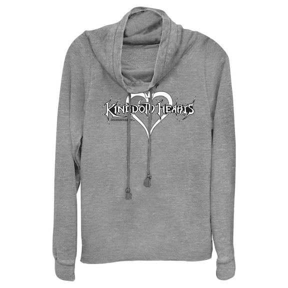 Junior's Kingdom Hearts 1 Sketch Logo  Cowl Neck Sweatshirt Gray Heather 2X Large