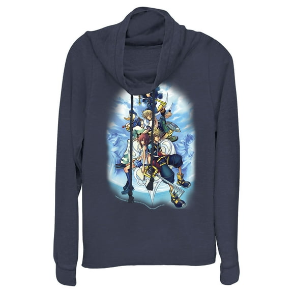 Junior's Kingdom Hearts 2 Box Art  Cowl Neck Sweatshirt Navy Blue Small